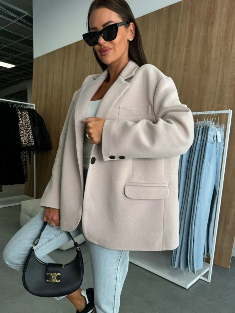 Blazer Oversize Chic à Bouton Unique pour Femme – Veste de Tailleur Fluide Style Bureau et Business Casual