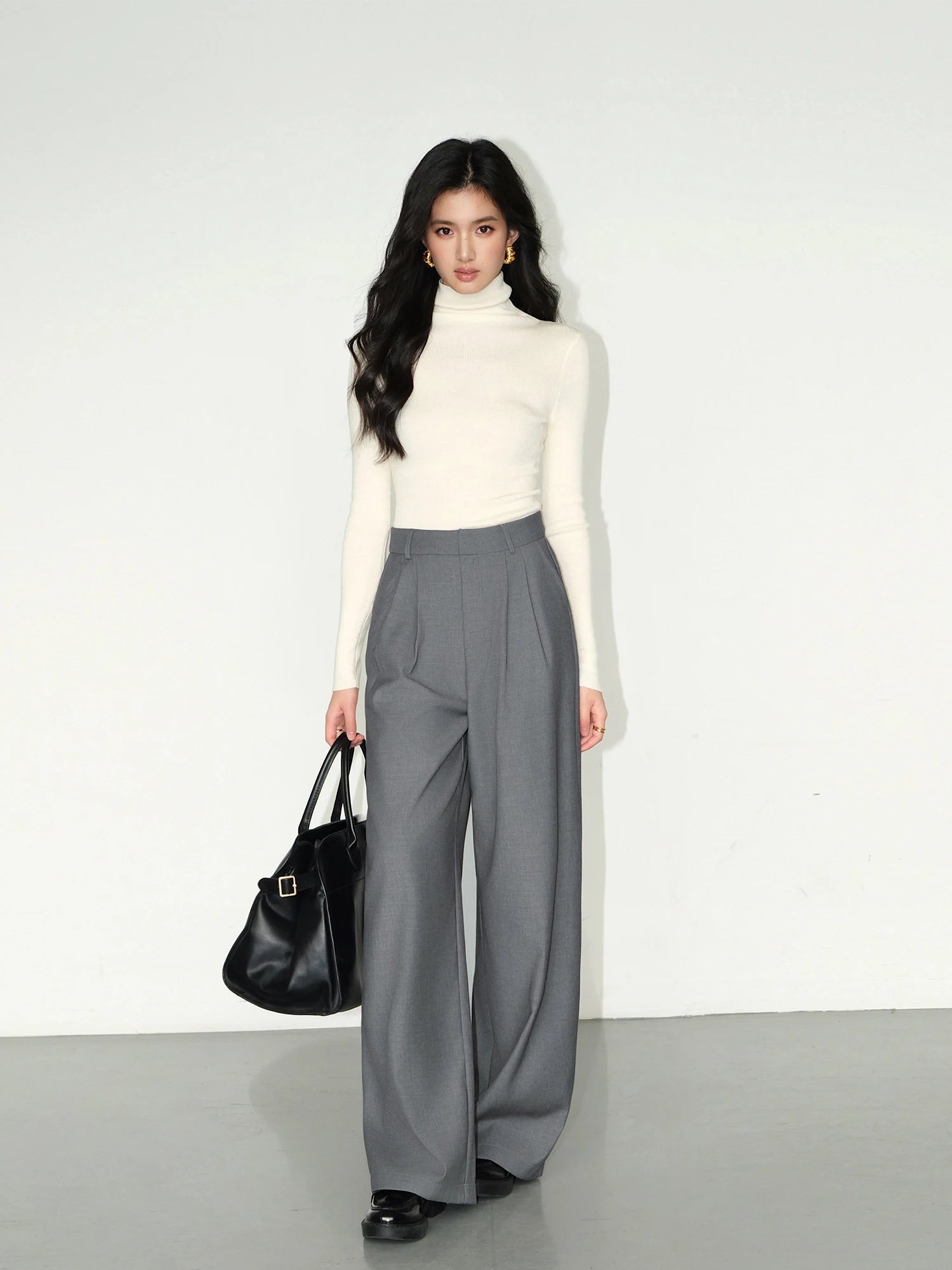 Pantalon de Costume Fluide Multicolore Taille Haute – Élégance Ample et Décontractée