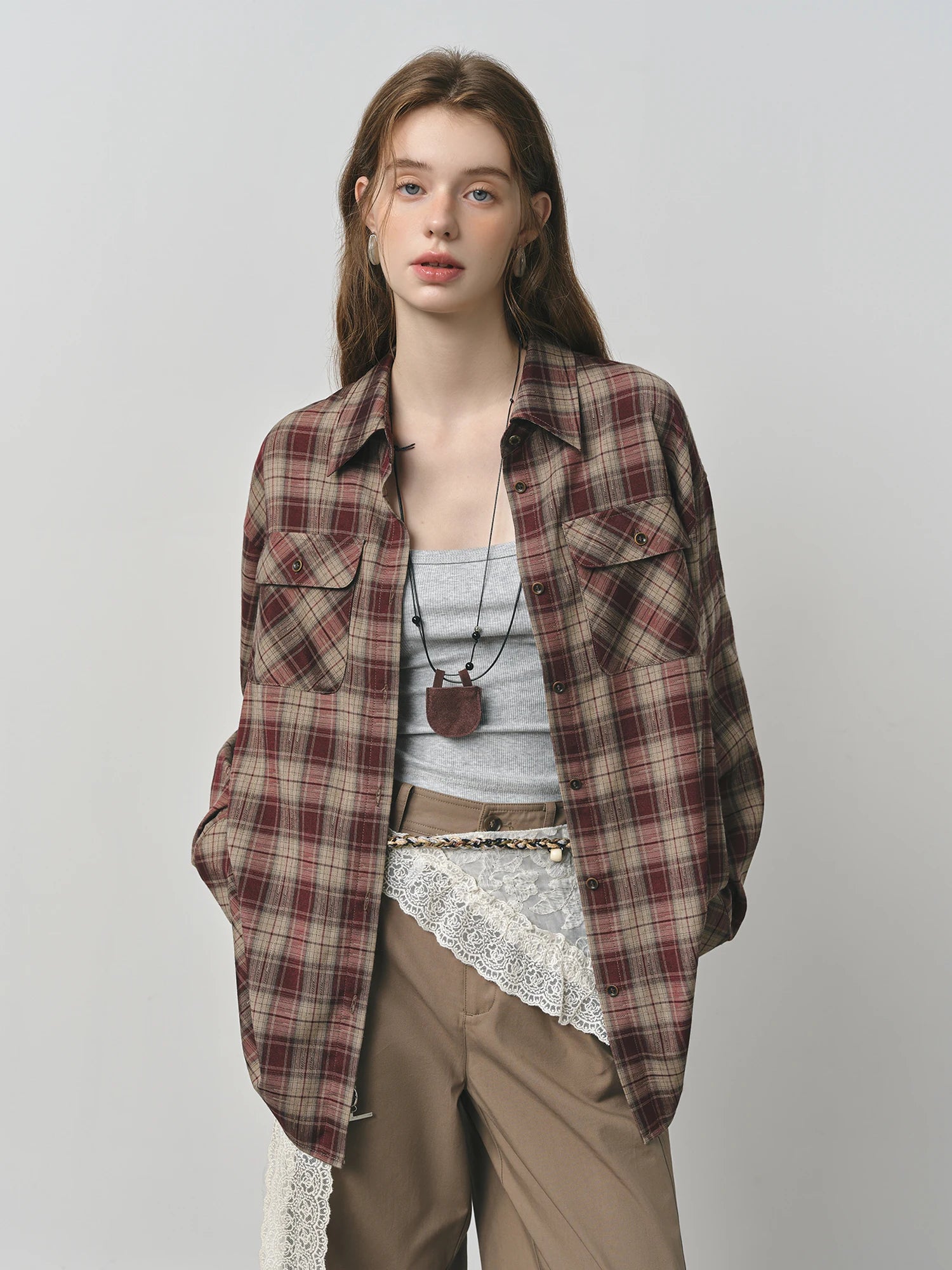 Chemise à Carreaux Rétro Américain pour Femme - FSLE FANSILANEN