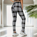 Legging de Sport à Carreaux Noir et Blanc – Fitness, Yoga & Mode Décontractée