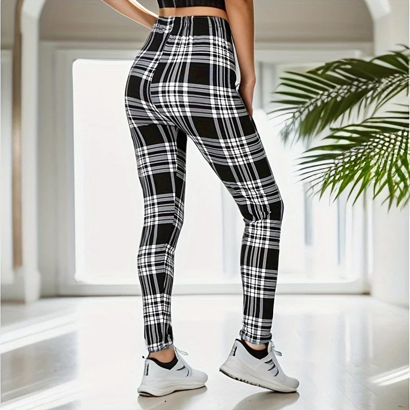 Legging de Sport à Carreaux Noir et Blanc – Fitness, Yoga & Mode Décontractée