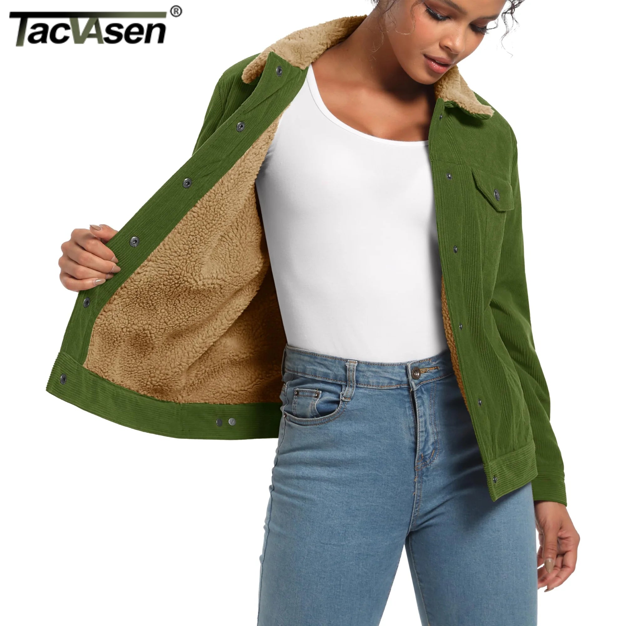 Veste Lourde en Velours Côtelé Doublée Polaire Sherpa pour Femme