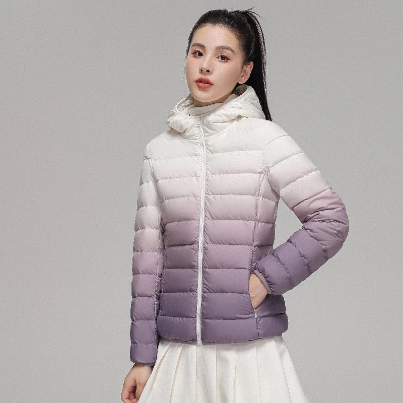 Doudoune dégradée pour femme, veste à capuche ultra légère, coupe couvertes, maintien au chaud, créateur de luxe, automne, hiver, nouvelle mode, 2022