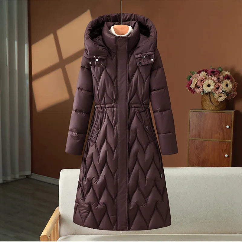 Parka longue à capuche pour femmes, manteaux, pardessus solide, simple boutonnage, manches longues, col montant, bureau, décontracté, automne hiver 2025