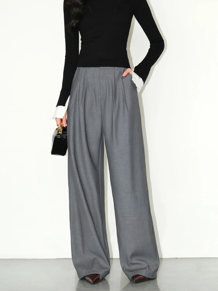 Pantalon de Costume Fluide Multicolore Taille Haute – Élégance Ample et Décontractée
