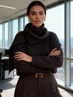 Pull Chic Marron à Col Écharpe – Élégance Bureau & Quotidien