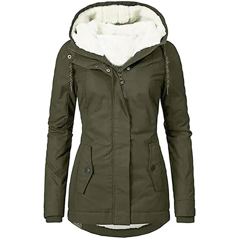 Manteau d'Hiver Épais à Capuche et Poches Amples pour Femme