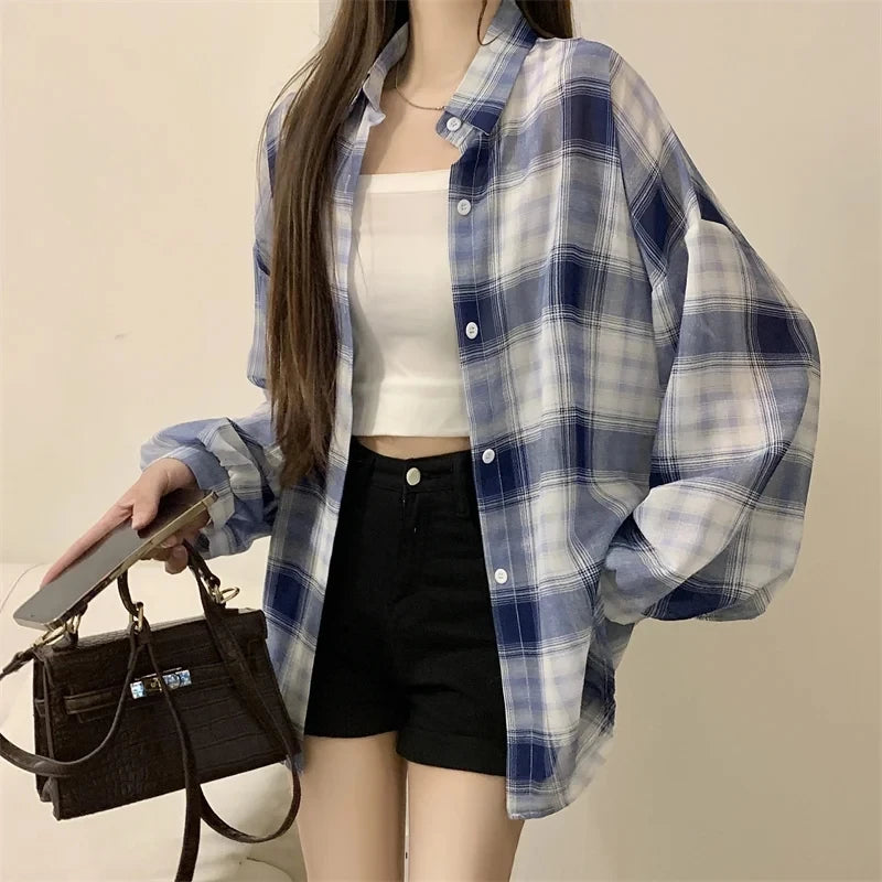 Chemise à Carreaux en Mousseline Légère pour Femme – Look d'Été Décontracté Fictitni