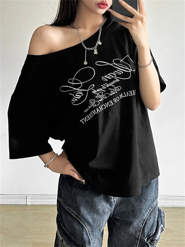 T-Shirt Extra-Long Oversize Lettre - Robe T-Shirt Y2K