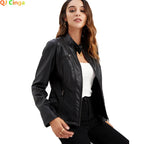Nouvelle veste en PU pour femme, couleur lavande, manches longues, 2026, vestes en cuir de moto tendance, manteau rouge, vêtements d'extérieur noirs.