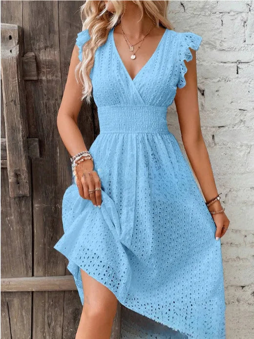 Robe de Plage d'Éte pour Femme – Veste de Plage Légère à Col en V et Taille en Dentelle Ajourée