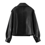 Femmes Pu Faux cuir manteaux veste col rabattu poches Vintage Moto Biker manteau vêtements d'extérieur femme automne 2025 Streetwear