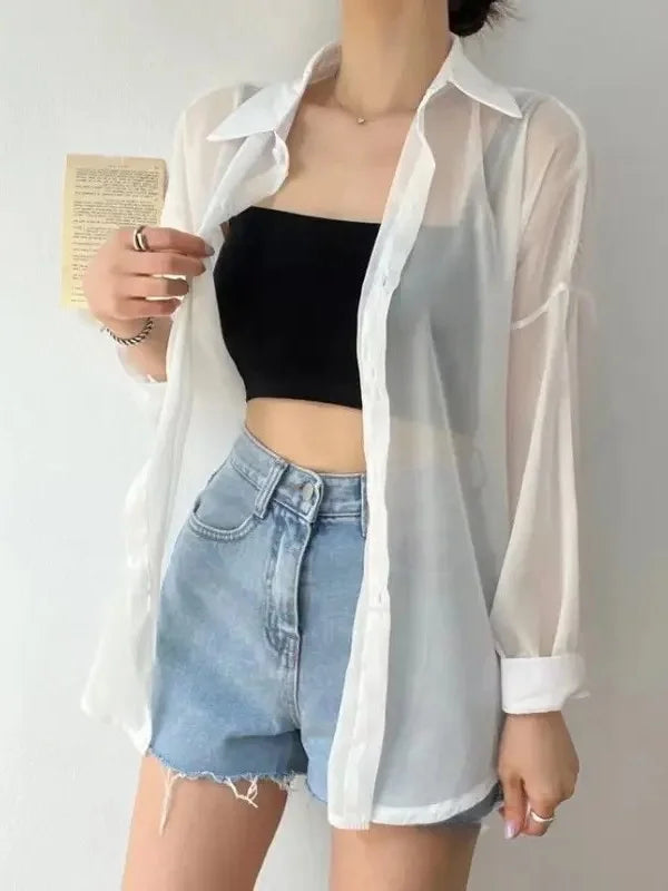 Chemise d'Été en Soie Perlée Rafraîchissante – Protection Solaire et Confort Absolu