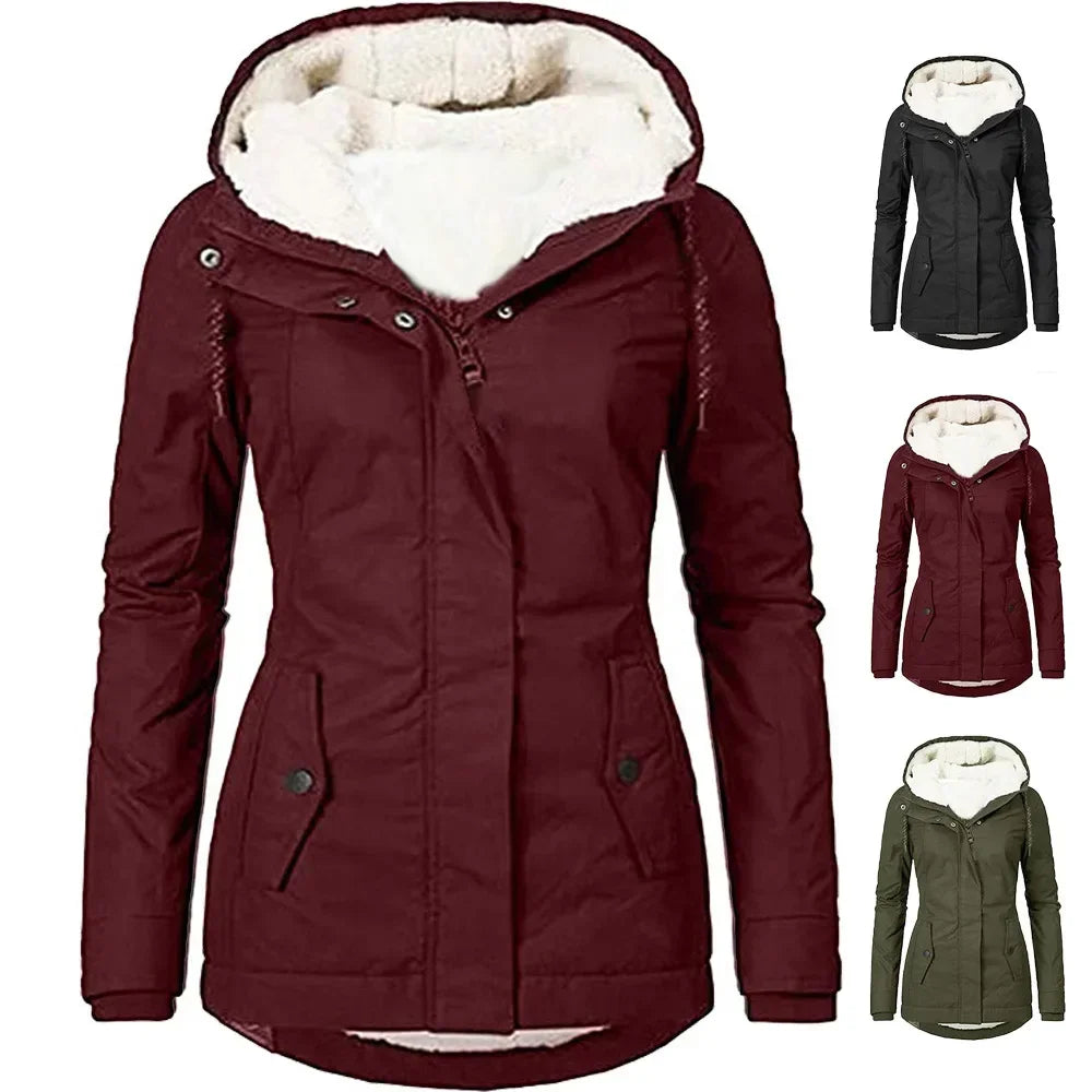 Manteau d'Hiver Épais à Capuche et Poches Amples pour Femme