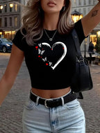 Crop Top Papillon et Cœur Y2K - T-Shirt Ultra-Court