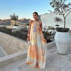 Robe longue imprimée à col licou pour femme, style sexy avec lacets au dos, idéale pour les vacances, la plage, ou comme tenue de bord de mer, Maxi Vestidos
