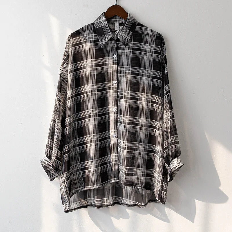 Chemise à Carreaux en Mousseline Légère pour Femme – Look d'Été Décontracté Fictitni