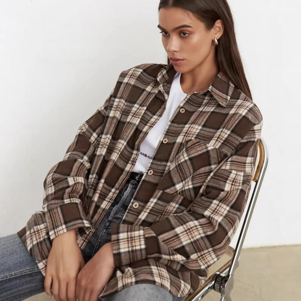 Surchemise à Carreaux et Imprimé Plaid pour Femme
