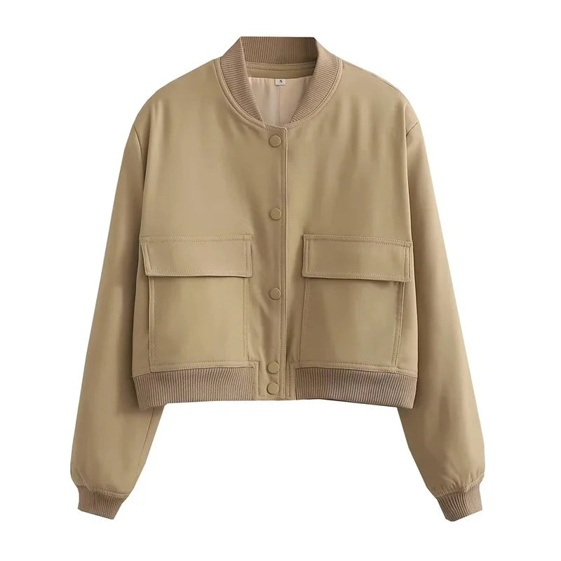 MUJER femmes Bomber veste femmes automne recadrée veste pour femmes 2025 à manches longues aviateur vestes femme mode manteaux courts