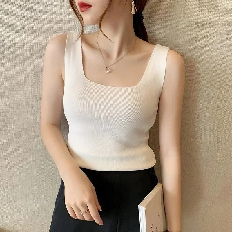 Débardeur Col en U Tricoté Femme - Top Slim Streetwear