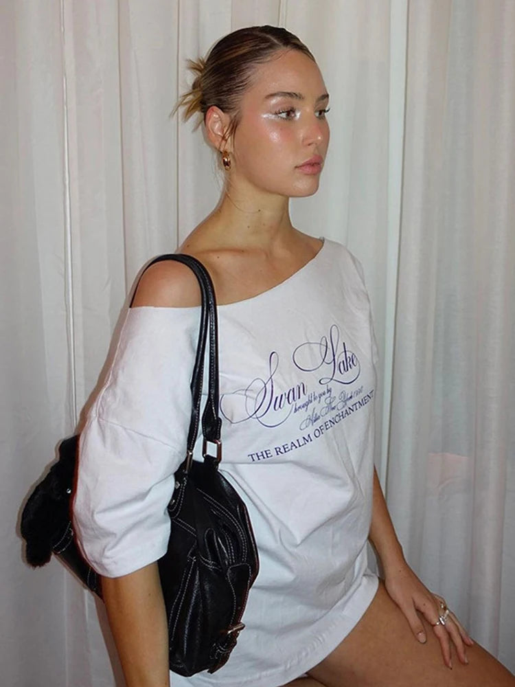 T-Shirt Extra-Long Oversize Lettre - Robe T-Shirt Y2K