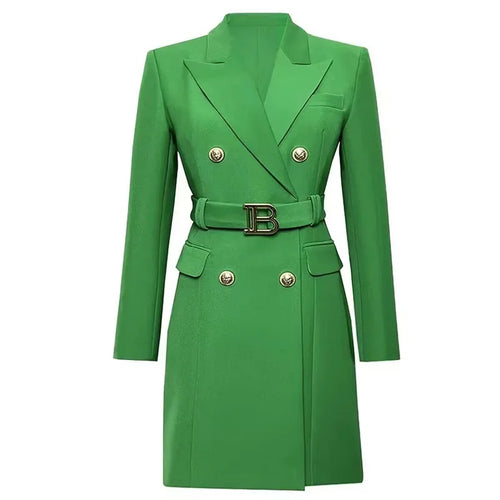 Blazer Long Ceinturé à Double Boutonnage pour Femme – Veste de Bureau Chic et Ample Coupe Robe Veste