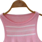 Robe longue moulante en maille rose rayée sans manches à col rond pour femme – Idéale pour l'été, la plage, les vacances, le quotidien ou les soirées