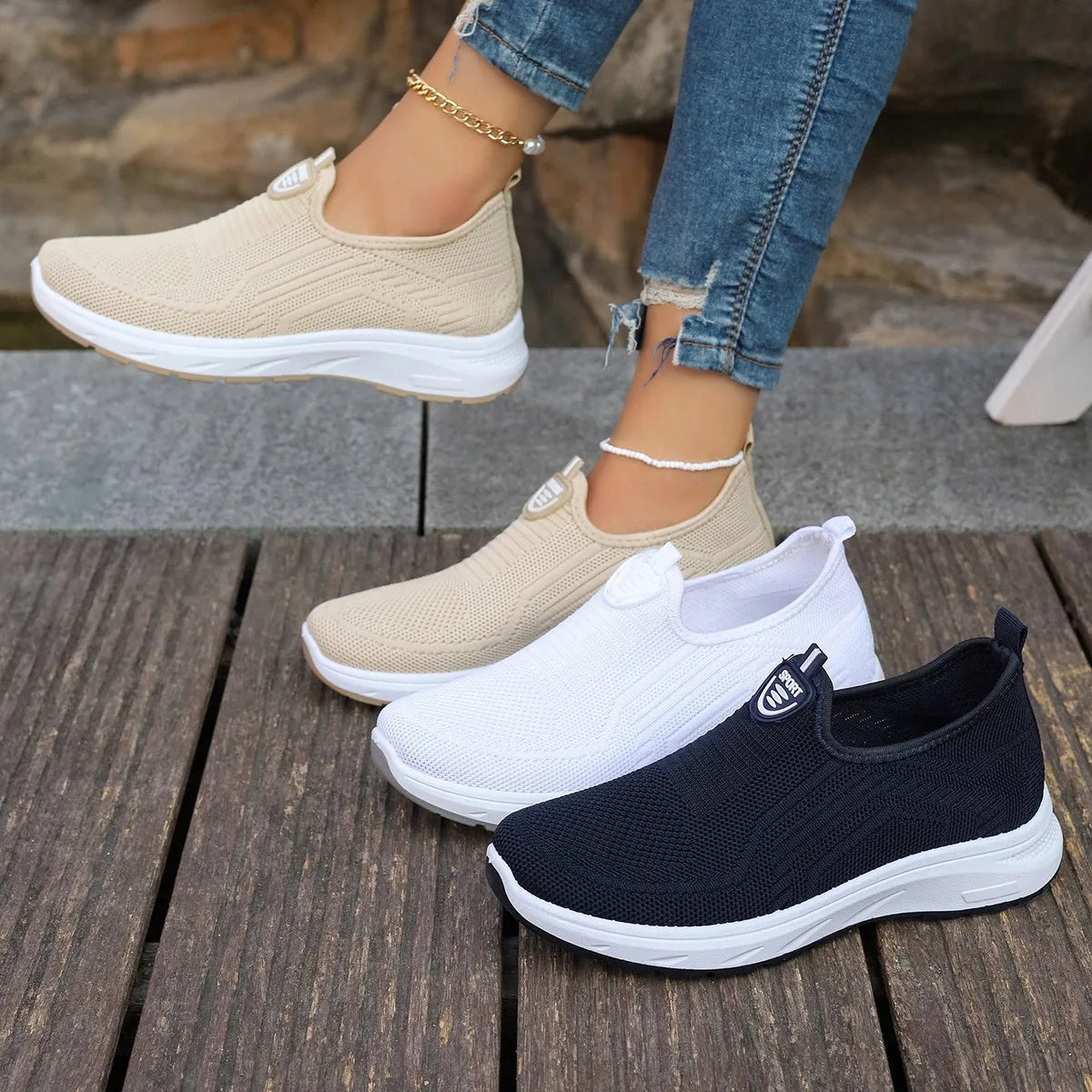 Chaussures en Maille Respirante pour Femme, Grande Taille, Décontractées, Semelle Souple, Légères, Une Étape, Simple, Nouvelle Collection Été