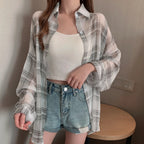 Chemise à Carreaux en Mousseline Légère pour Femme – Look d'Été Décontracté Fictitni