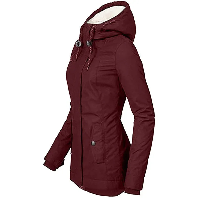 Manteau d'Hiver Épais à Capuche et Poches Amples pour Femme