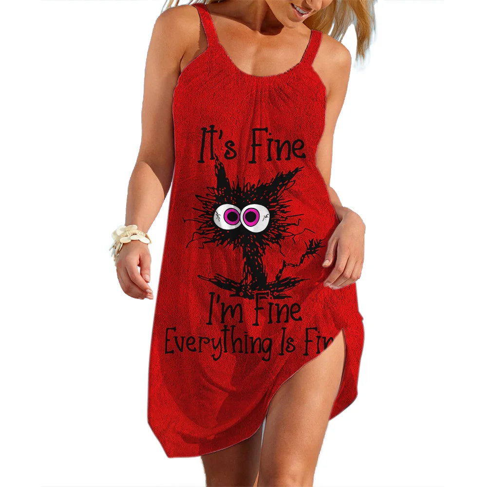 Robe à Enfiler Y2K pour Femme – Robe d'Été Trapèze Légère à Motif Dessin Animé et Bretelles Spaghettis