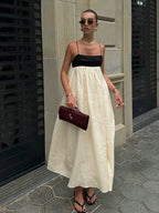 Robe Longue à Bretelles pour Femme – Robe d'Été Dos Nu à Col Carré et Taille Haute Empire