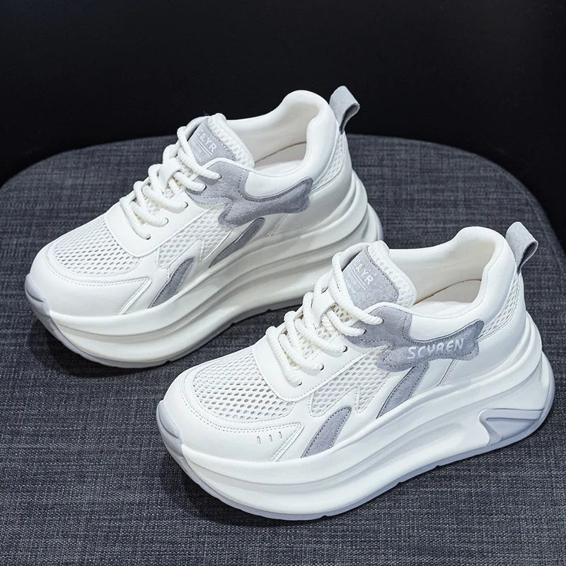 Fujin 8 cm Air Mesh synthétique microfibre cuir grosses baskets femmes été creux été plate-forme chaussures plates compensées sandales chaussures