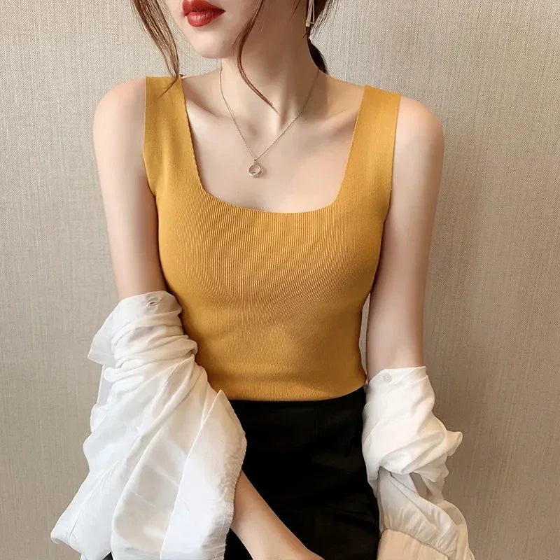 Débardeur Col en U Tricoté Femme - Top Slim Streetwear