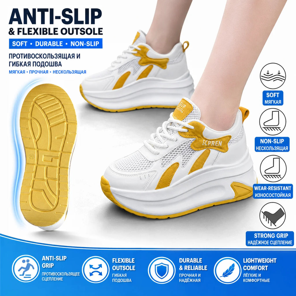 Fujin 8 cm Air Mesh synthétique microfibre cuir grosses baskets femmes été creux été plate-forme chaussures plates compensées sandales chaussures