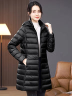 Combinaison à capuche en duvet de canard blanc pour femme, ultra légère, pliable, X-long, mère d'âge moyen, décontracté, nouvelle arrivée, 2024