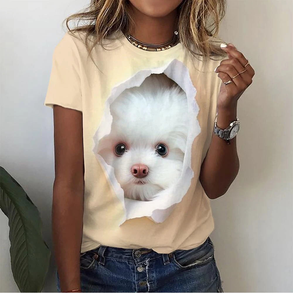 T-Shirt Chat 3D Kawaii Femme - Haut Y2K Respirant