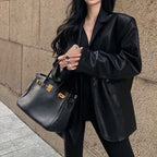 Veste en similicuir PU pour femme, Blazer combiné, Vestes à col rabattu, Manteau à point ouvert, Maxi, Décontracté, Élégant, Punk, Streetwear Y2k