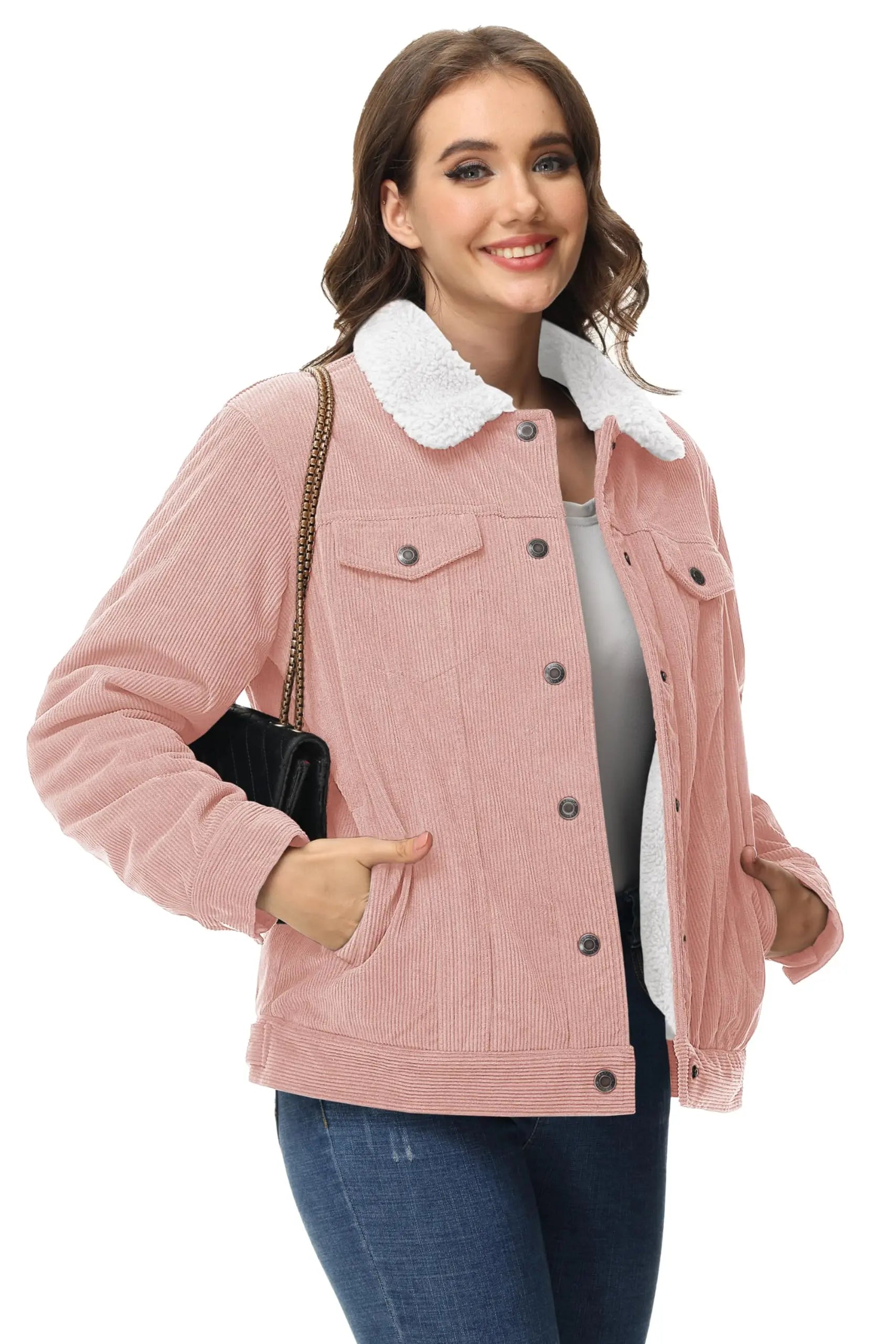 Veste Lourde en Velours Côtelé Doublée Polaire Sherpa pour Femme