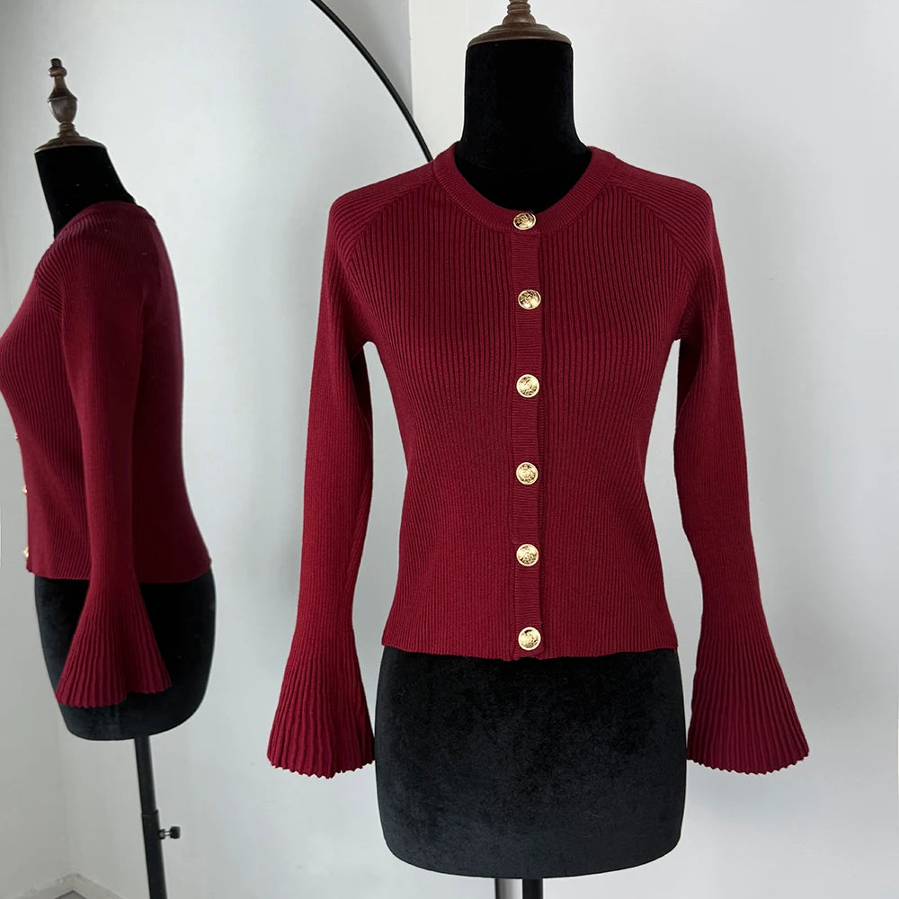 Cardigan Côtelé Ajusté à Manches Évasées pour Femme - Talenza