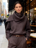 Pull Chic Marron à Col Écharpe – Élégance Bureau & Quotidien