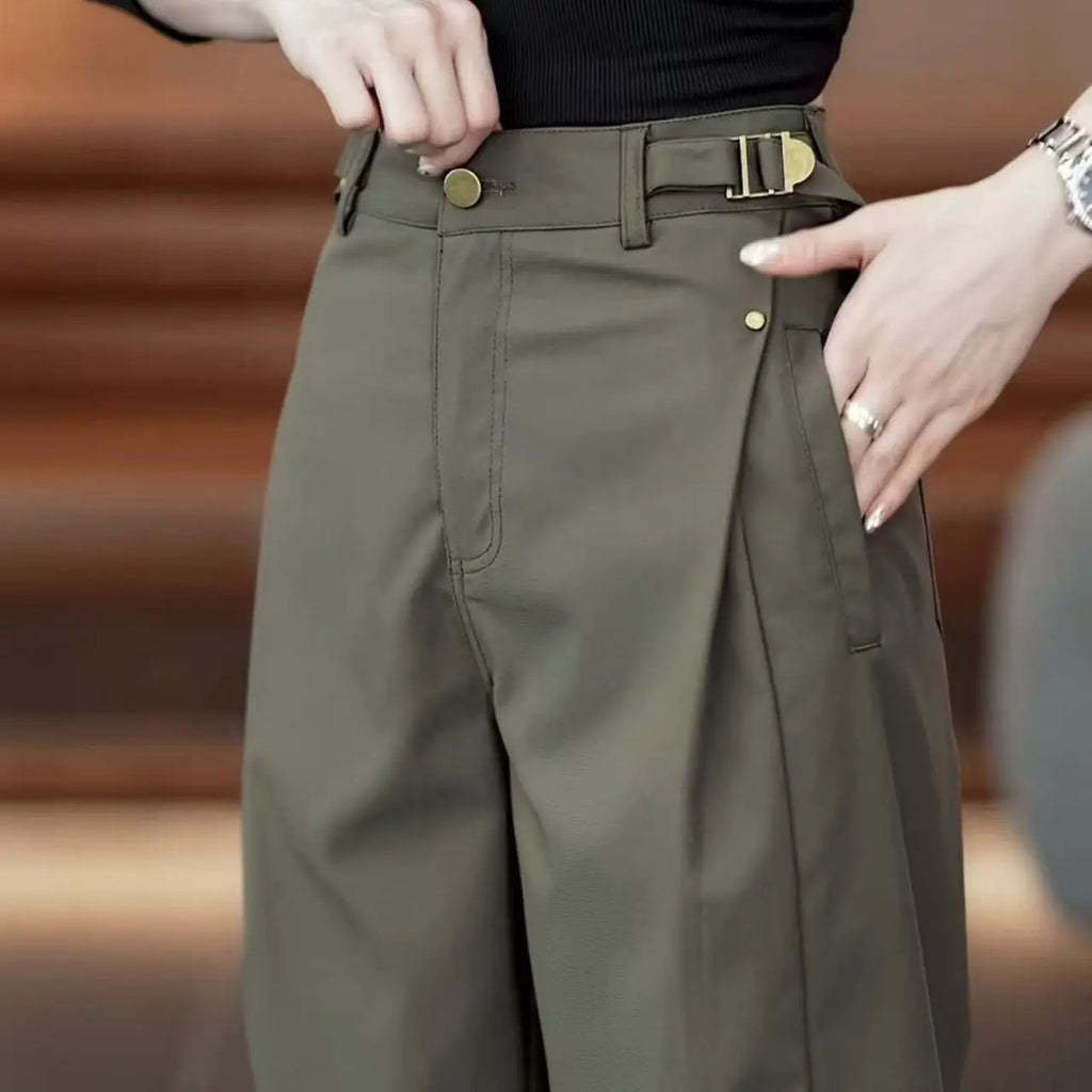 Pantalon Large Vert Armée Taille Haute - Style Streetwear Chic