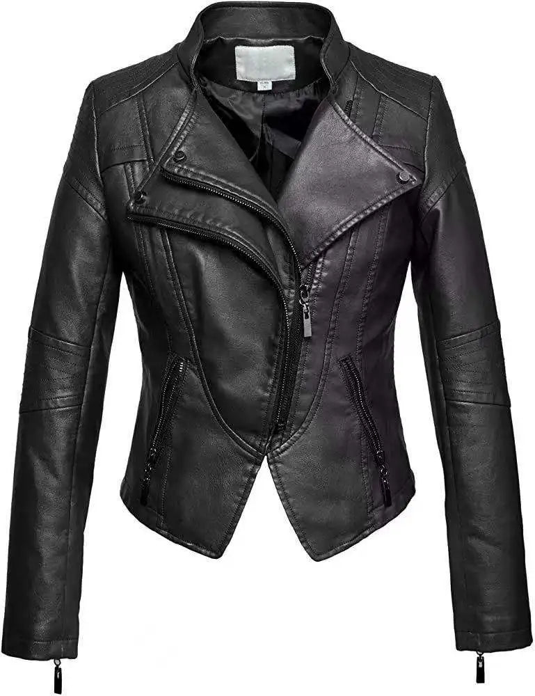 Veste en cuir pour femmes, mode européenne et américaine, moto, Slim, courte, fermeture éclair
