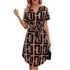 Robe Courte Imprimée Ample pour Femme – Robe d'Été Vintage Trapèze à Col en V et Manches Courtes
