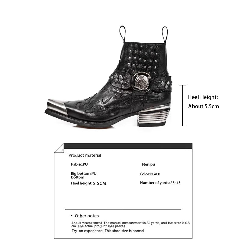 Bottes Mi-Mollet Style Punk Chic à Bout Pointu et Détails Métalliques