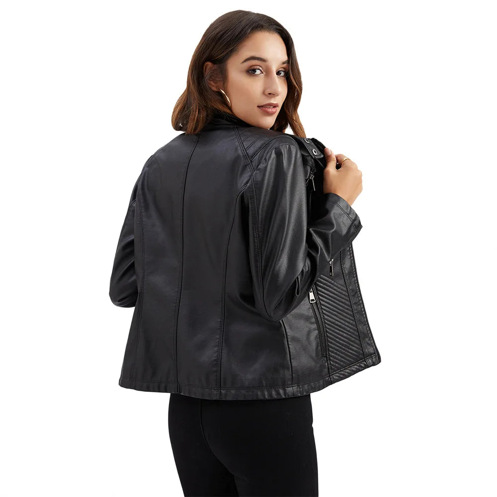 Nouvelle veste en PU pour femme, couleur lavande, manches longues, 2026, vestes en cuir de moto tendance, manteau rouge, vêtements d'extérieur noirs.