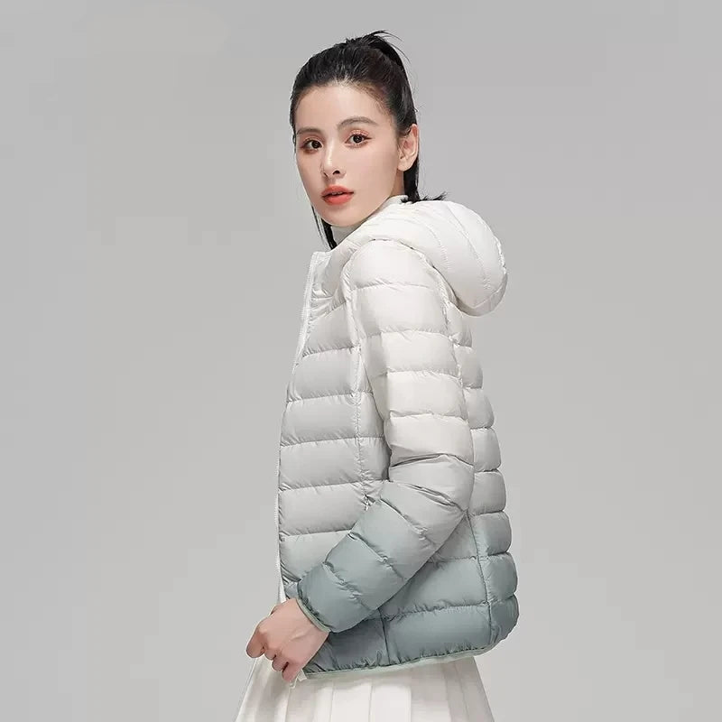 Doudoune dégradée pour femme, veste à capuche ultra légère, coupe couvertes, maintien au chaud, créateur de luxe, automne, hiver, nouvelle mode, 2022