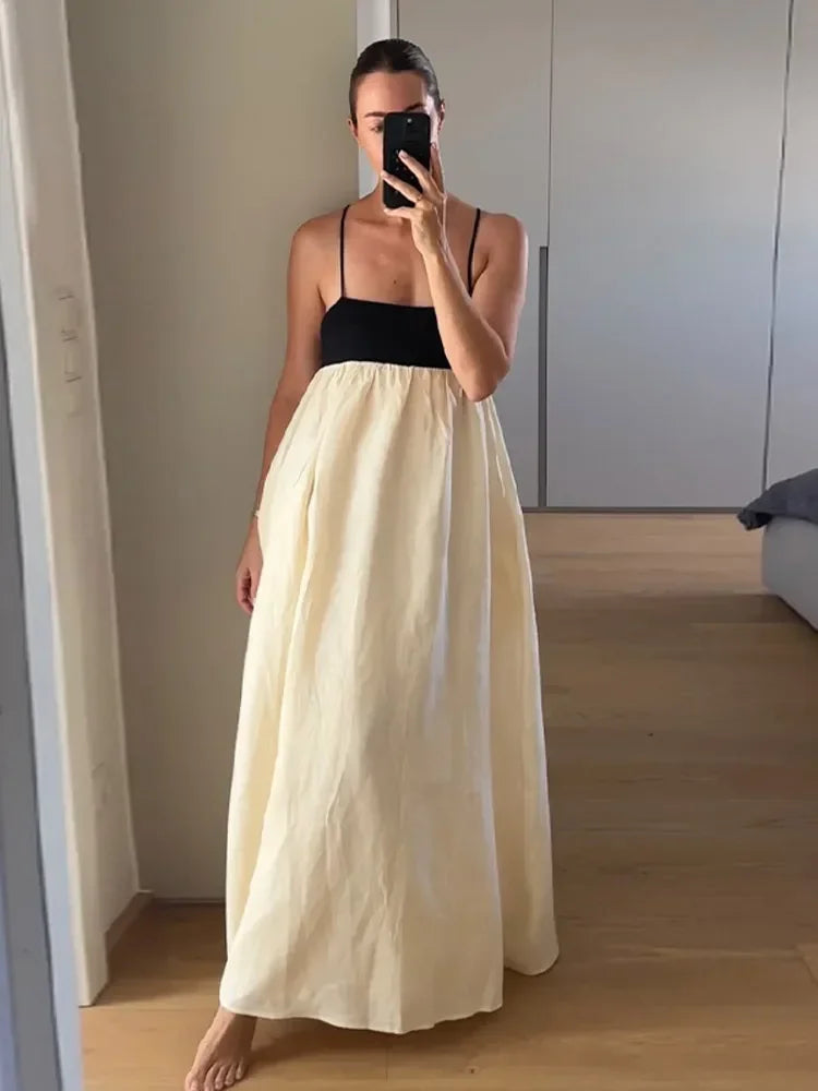 Robe Longue à Bretelles pour Femme – Robe d'Été Dos Nu à Col Carré et Taille Haute Empire