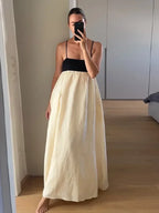 Robe Longue à Bretelles pour Femme – Robe d'Été Dos Nu à Col Carré et Taille Haute Empire