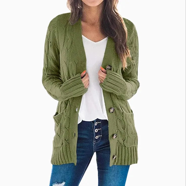 Cardigan Torsadé Bleu Clair à Poches pour Femme - INPETAL